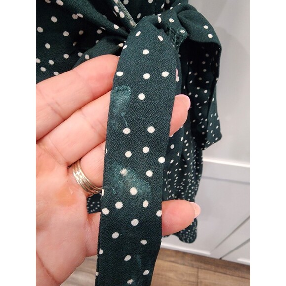 Naggoo Wrap Midi Dress Green Dots V Neck Short Sleeve Ruffle Women’s Large LG - Picture 3 of 10